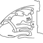 Illustration d'un chat stylisé avec des motifs enroulés, représentant l'artisanat local de Feuguerolles-Bully.