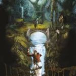 Affiche artistique représentant une scène fantastique avec des personnages dans une forêt et un pont. Titre: AccroFury.