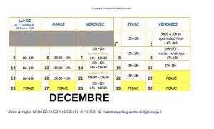 Planning de la médiathèque en décembre 2022