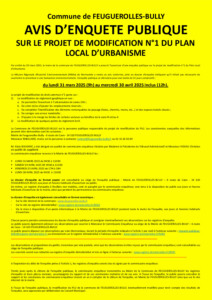 Modification du Plan Local d’Urbanisme : enquête publique du 31 mars au 30 avril 2025