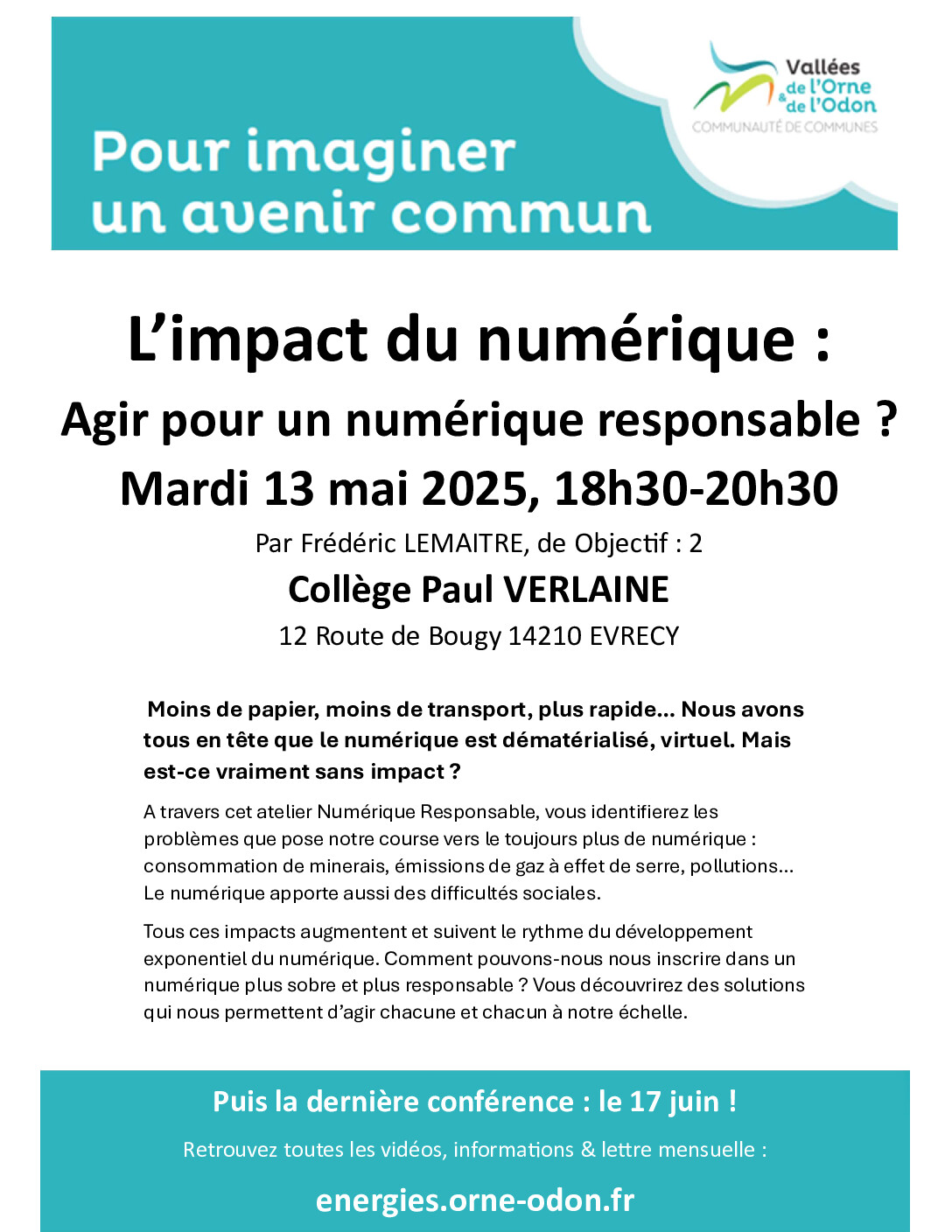 Conférence « l’impact du numérique, agir pour un numérique responsable ? » mardi 13 mai 2025