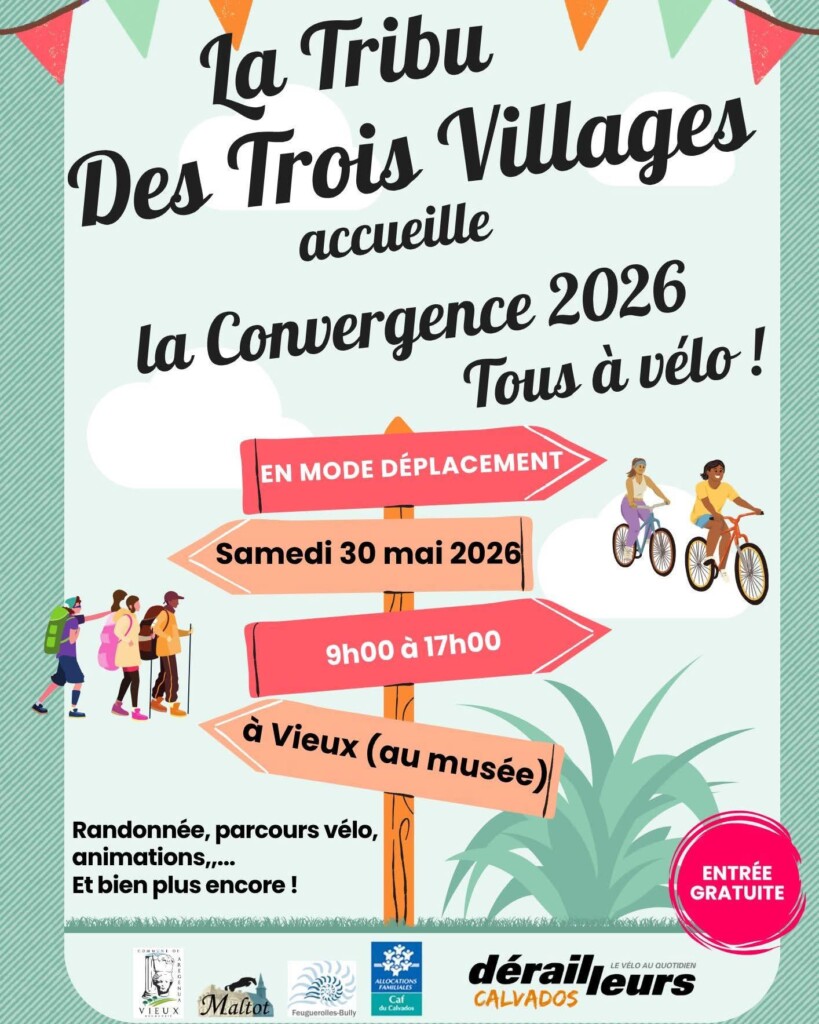 Affiche de l'événement "Convergence 2026" à Vieux, avec activités à vélo et randonnée, le 30 mai 2026. Entrée gratuite.