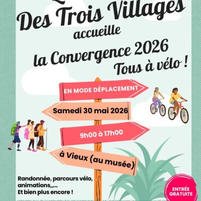 Affiche de l'événement "Convergence 2026" à Vieux, offrant randonnées et parcours vélo le 30 mai 2026. Entrée gratuite.