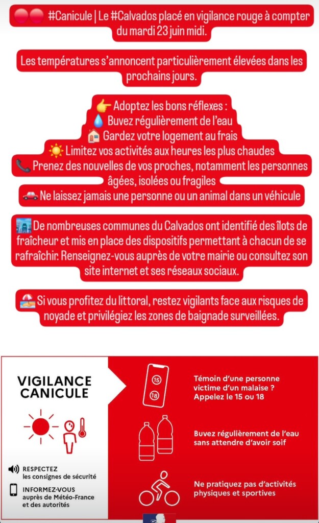 Alerte canicule en Calvados : conseils de sécurité, rester hydraté et vigilant face aux fortes températures.